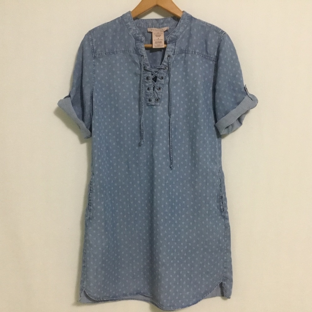 Philosophy Blue Lace Up Short Sleeve Dress Women’s Size Small